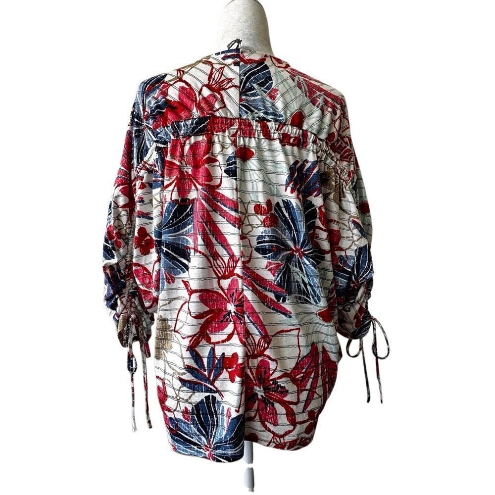 Anthropologie Eva Franco Retro Floral Top Tie Sleeves Bat Wings SZ 8 NEW - Picture 2 of 11